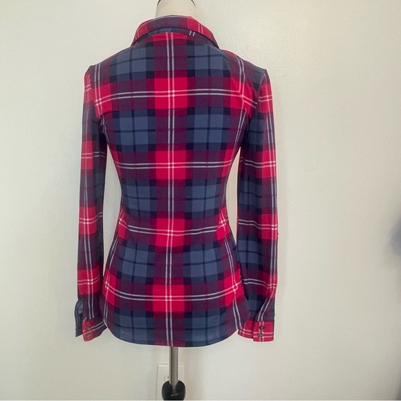 Rue 21 NWT Red Navy Plaid Button Down Shirt. Women's size XS. - Picture 3 of 12